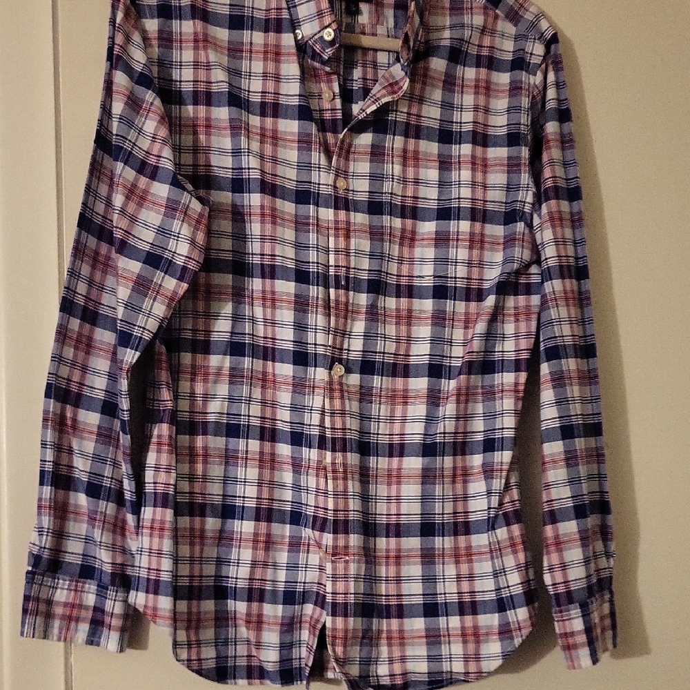 Banana Republic Men's Checkered Shirt - Blue and Red